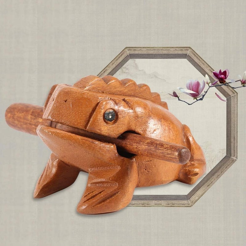 Zetiling Wooden Frog, Percussion Instruments Frog Ornaments,Thailand Traditional Craft,Wooden Lucky Frog Croaking Musical Instrument for Home Office Yard Decor(8.8CM) - Image 2