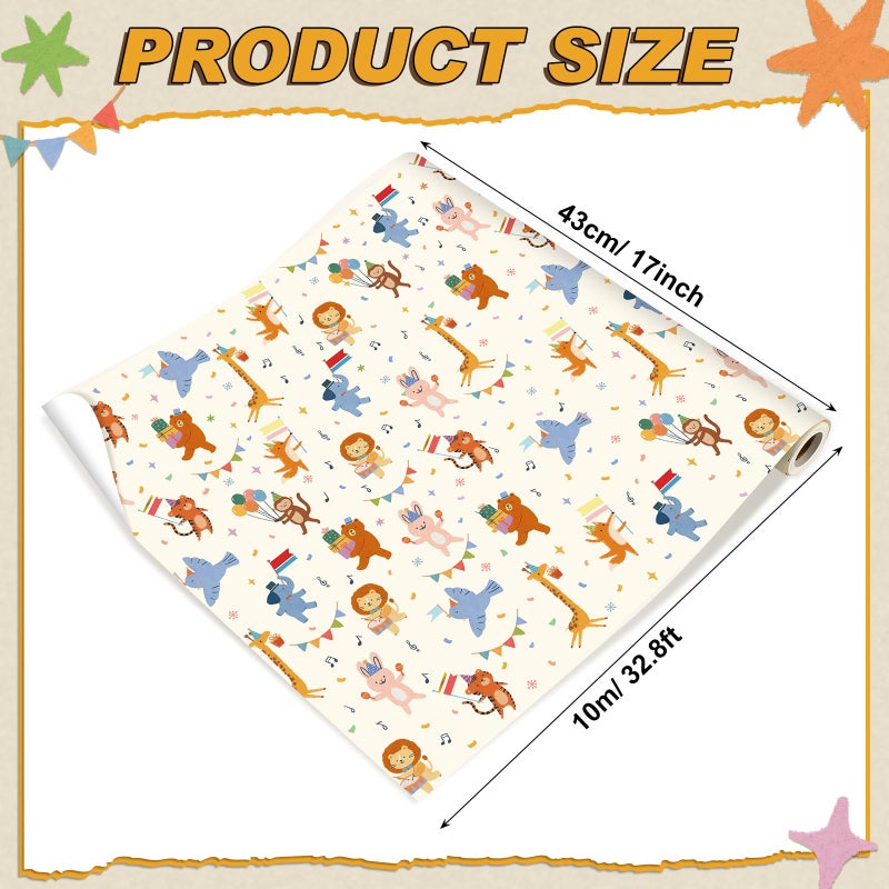 Booson Animal Parade Kids Wrapping Paper Roll -Mini Roll- 17In x 32.8Ft Cute Animal Parade Premium Gift Packing Wrap Craft Paper for Birthday Baby Shower Party Supplies - Image 2