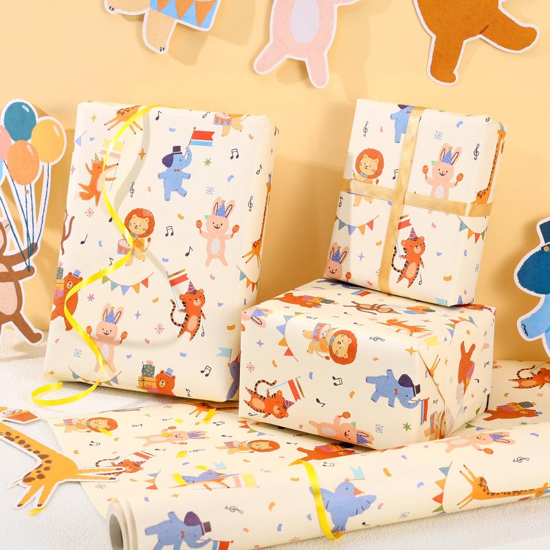 Booson Animal Parade Kids Wrapping Paper Roll -Mini Roll- 17In x 32.8Ft Cute Animal Parade Premium Gift Packing Wrap Craft Paper for Birthday Baby Shower Party Supplies - Image 3