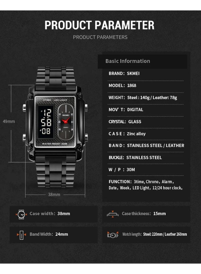 Wristwatches, 1868 Men Watch Professional Water Resistant Display Movements GMT Time Multifunctional Luminous Digital Watch - Image 5