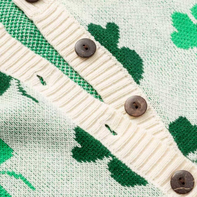 Beopjesk Women's Funny Winter Long Sleeve St Patrick's Day Button Knit Cardigan Sweater Irish Shamrock Knitted Outerwear (ST-Beige,XL) - Image 3