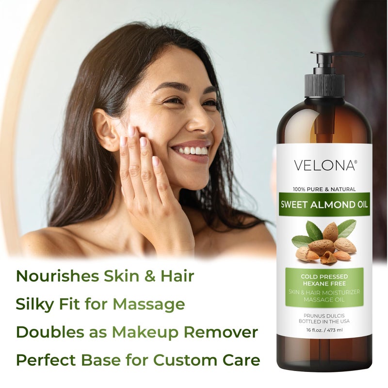 velona Sweet Almond Oil - 16 Fl Oz | 100% Pure and Natural Carrier Oil |Cold Pressed | Skin, Hair, Body & Face Moisturizing | Use Today - Enjoy Resultsâ€¦ - Image 5