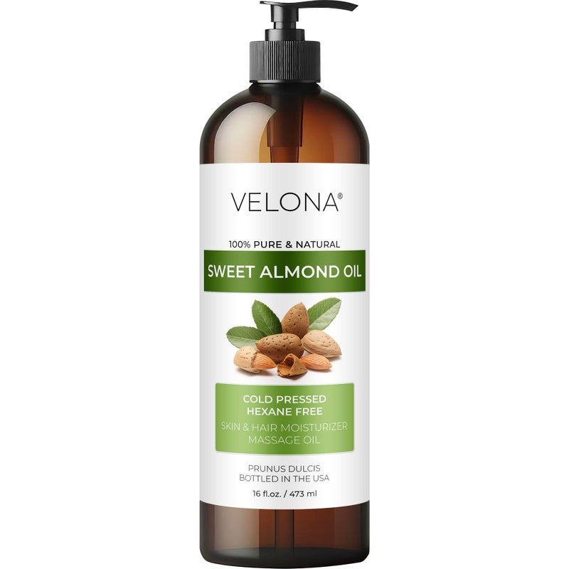 velona Sweet Almond Oil - 16 Fl Oz | 100% Pure and Natural Carrier Oil |Cold Pressed | Skin, Hair, Body & Face Moisturizing | Use Today - Enjoy Resultsâ€¦ - Image 1