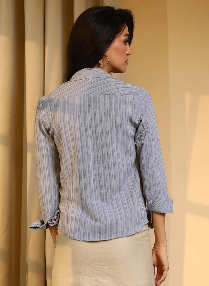 Pinacolada Women's Icy Blue Textured Regular Shirt Women's Icy Blue Textured Regular Shirt for Women | Best Price UAE