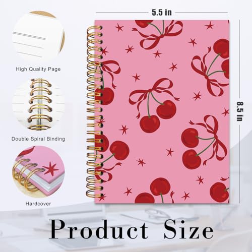 ISANOU Red Cherry Bow Notebook,Coquette Aesthetic Lined Spiral Notebook Hardcover,College Ruled Notebook,Office School Journal Notebook for Work,5.5x8.3 Inch 80 Pages,Gifts for Women Teen Girl - Image 5