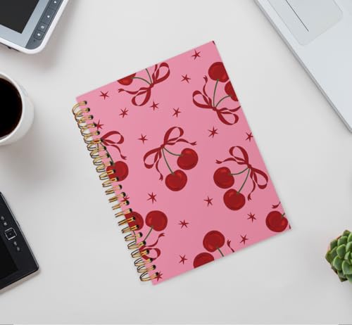 ISANOU Red Cherry Bow Notebook,Coquette Aesthetic Lined Spiral Notebook Hardcover,College Ruled Notebook,Office School Journal Notebook for Work,5.5x8.3 Inch 80 Pages,Gifts for Women Teen Girl - Image 2