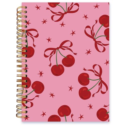ISANOU Red Cherry Bow Notebook,Coquette Aesthetic Lined Spiral Notebook Hardcover,College Ruled Notebook,Office School Journal Notebook for Work,5.5x8.3 Inch 80 Pages,Gifts for Women Teen Girl - Image 1