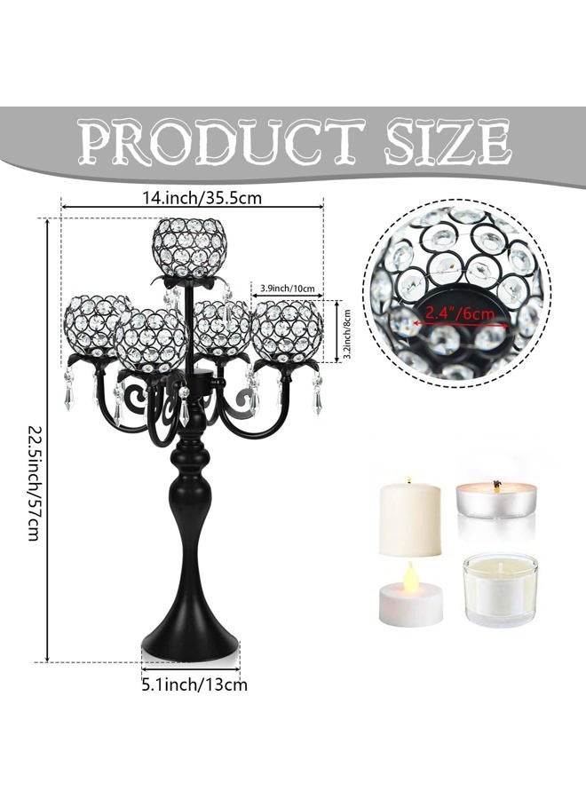 Kehail Crystal Tea Light Candle Holders Set - 14" L x 22.5" H Matte Black Metal & Sparkling Accents, Wedding & Party Centerpiece Decor(2, Black) - Image 3