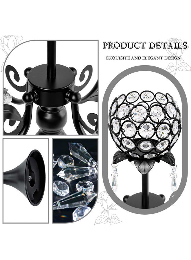 Kehail Crystal Tea Light Candle Holders Set - 14" L x 22.5" H Matte Black Metal & Sparkling Accents, Wedding & Party Centerpiece Decor(2, Black) - Image 2