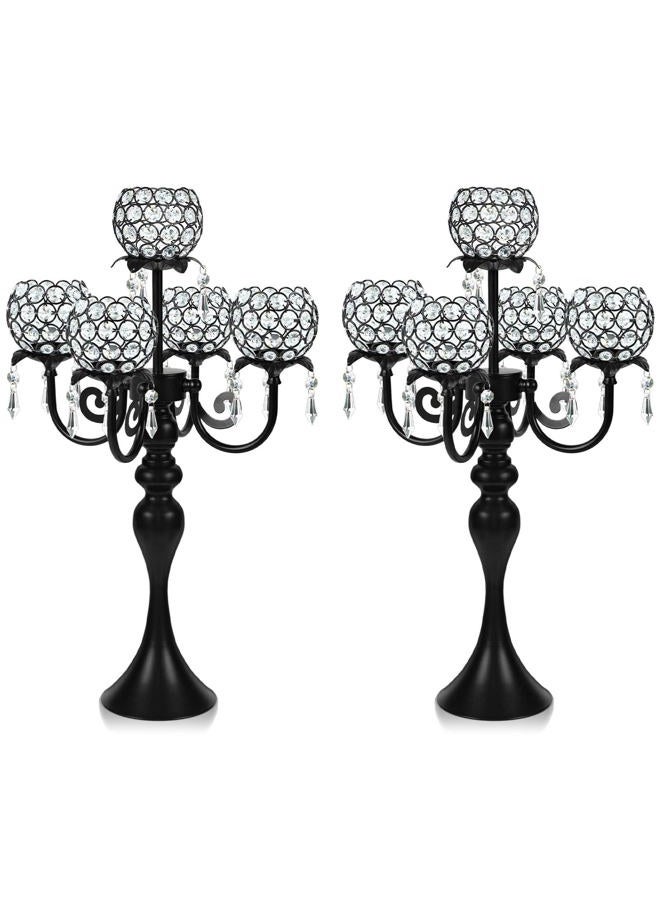 Kehail Crystal Tea Light Candle Holders Set - 14" L x 22.5" H Matte Black Metal & Sparkling Accents, Wedding & Party Centerpiece Decor(2, Black) - Image 1