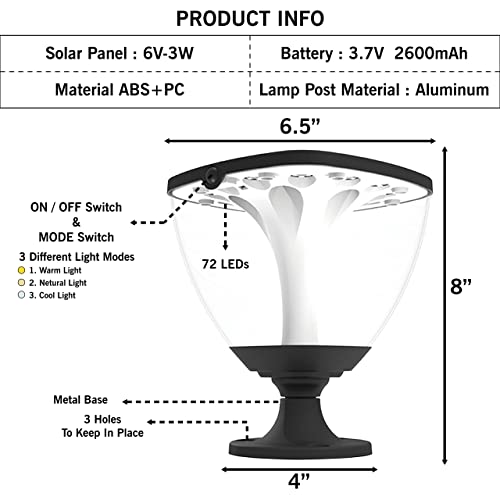 Epyz Solar Gate Pillar Light Outdoor Waterproof Square Shape,2600mah Battery, 3 Type of Lights, Application for Fence, Garden, Wall, Outdoor [ 72LED, Multicolour ] - Image 5