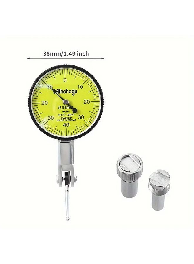 38mm Dial Test Indicator Gauge 0 0 8mm Range 0 01 Resolution with 2 Steel Clamps - Image 1