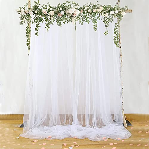 Boltove® Decoration White Backdrop Tulle Net Curtain Transparent for Birthdays Anniversary Baby Shower Photo Shoot Wedding Party Stage Background Ceremony Photoshoot net parda - Set of 2 (5x6.5 ft) - Image 1