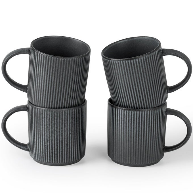 COFFEE MUG SET FOR 4 STAR 12 OZ CATERING MUGS CUP SET WITH HANDLE FOR COFFEE TEA COCOA MILK CERAMIC STONEWARE DRINKWARE SET MATTE DARK CHARCOAL