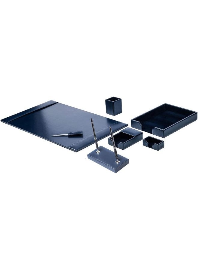 طقم مكتب من الجلد 8 قطع باللون الأزرق البحري، جلد مركب، 30 x 18 x 7.25 (DF-5003)