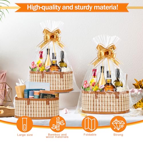 Orchidleaf Bamboo Baskets for Gifts Empty, Large Woven Gift Basket Empty - Empty Gift Baskets to Fill, Foldable Gift Basket with Handle for Mother's Day, Birthday, Housewarming, Christmas (1) - Image 2