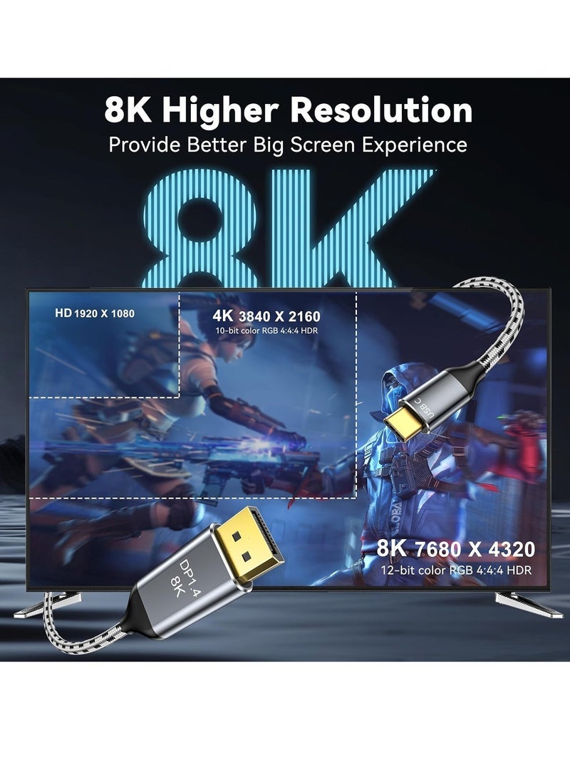 general 8K USB C to DisplayPort 1.4 Cable, Type C to DisplayPort Cable (8K@60Hz, 4K@165Hz/144Hz/120Hz), 32.4Gbps, USB-C to DP Cable Compatible for MacBook Pro/Air, iPad, XPS -Braided Cord,Type C to DP(3M,1PACK) - Image 2