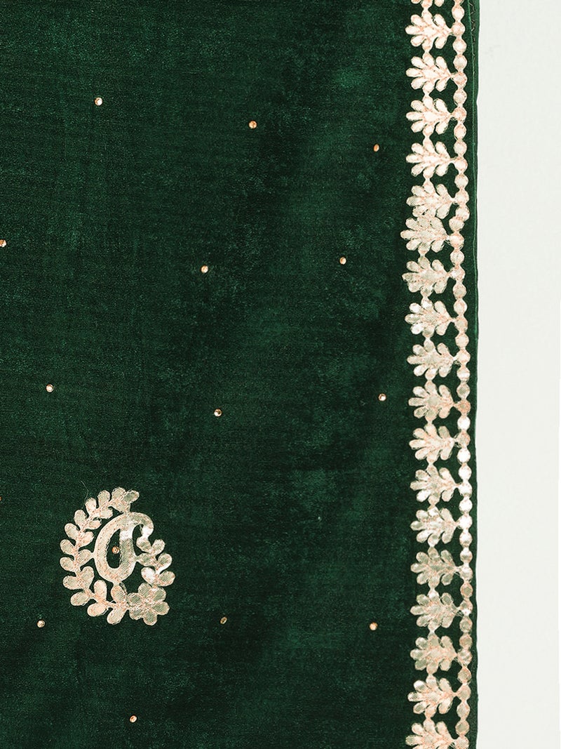 Globus Women Green Paisley Embroidered Gotta Patti Detail Embellished Velvet Festive Dupatta - Image 4