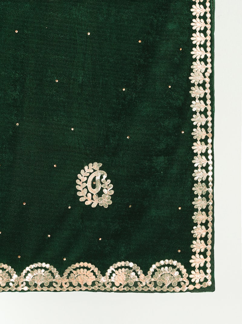 Globus Women Green Paisley Embroidered Gotta Patti Detail Embellished Velvet Festive Dupatta - Image 5