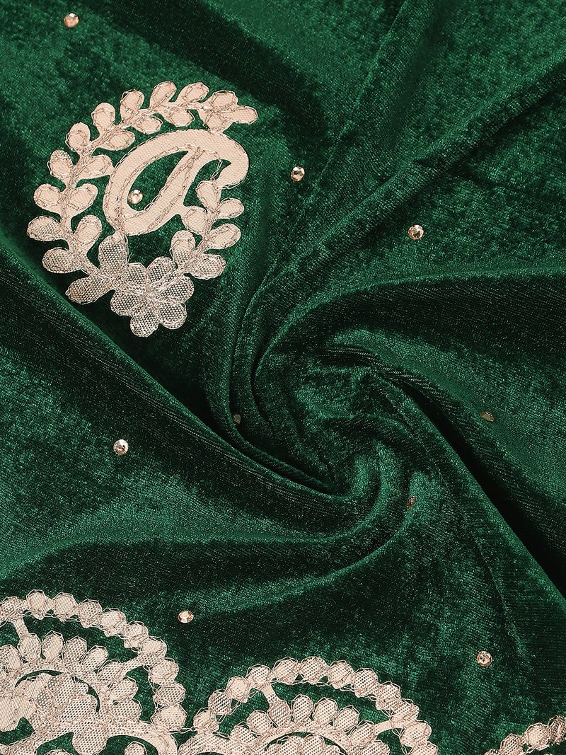 Globus Women Green Paisley Embroidered Gotta Patti Detail Embellished Velvet Festive Dupatta - Image 3