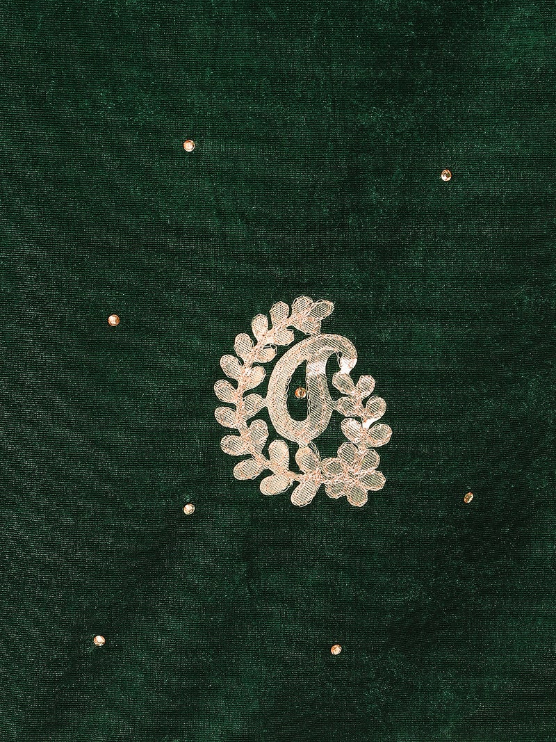 Globus Women Green Paisley Embroidered Gotta Patti Detail Embellished Velvet Festive Dupatta - Image 2