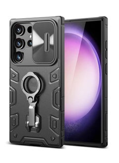Case for Samsung Galaxy S23 Ultra Shockproof Case with 360°Rotating Kickstand Slide Camera Lens Cover Ring Stand Anti-fall Case Hybrid Armor Hard Luxury for Galaxy S23 Ultra Case 6.8In Black