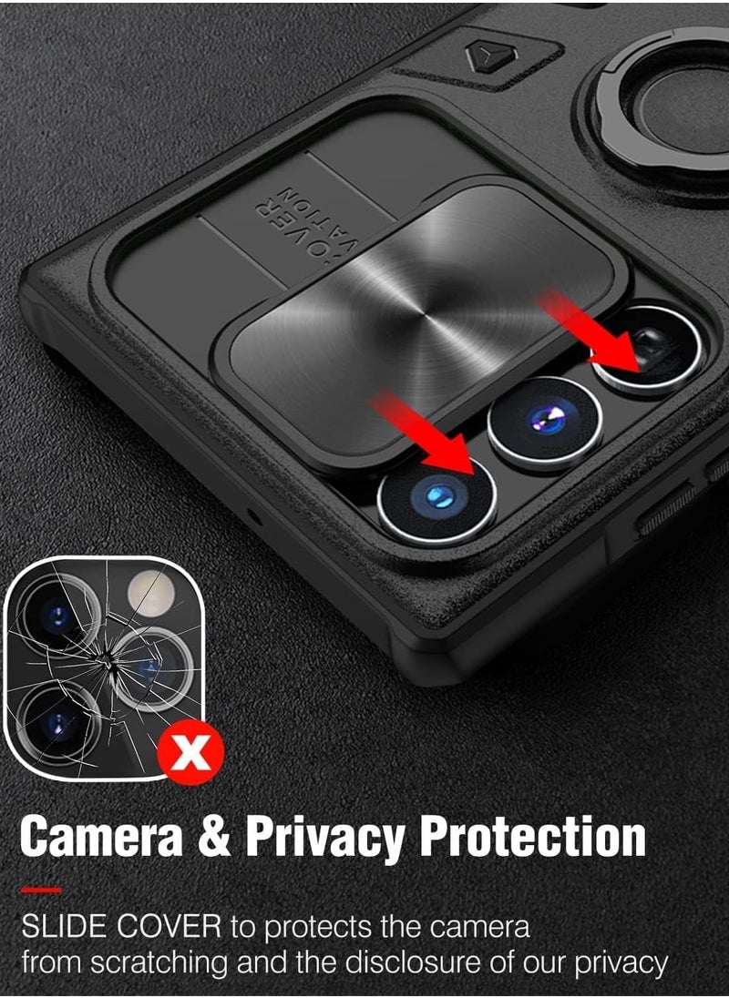 SYOSI - Case for Samsung Galaxy S23 Ultra Shockproof Case with 360°Rotating Kickstand Slide Camera Lens Cover Ring Stand Anti-fall Case Hybrid Armor Hard Luxury for Galaxy S23 Ultra Case 6.8In Black - Image 1