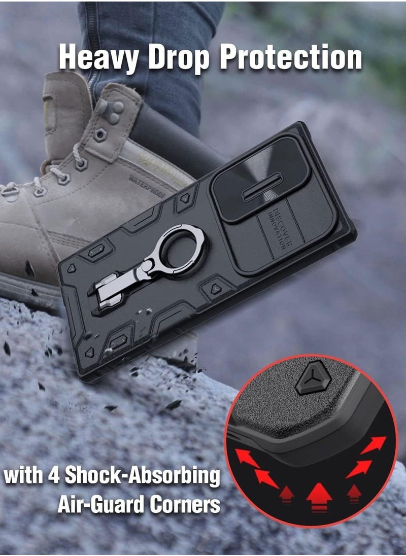 SYOSI - Case for Samsung Galaxy S23 Ultra Shockproof Case with 360°Rotating Kickstand Slide Camera Lens Cover Ring Stand Anti-fall Case Hybrid Armor Hard Luxury for Galaxy S23 Ultra Case 6.8In Black - Image 1