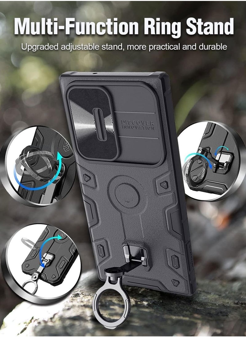SYOSI - Case for Samsung Galaxy S23 Ultra Shockproof Case with 360°Rotating Kickstand Slide Camera Lens Cover Ring Stand Anti-fall Case Hybrid Armor Hard Luxury for Galaxy S23 Ultra Case 6.8In Black - Image 1