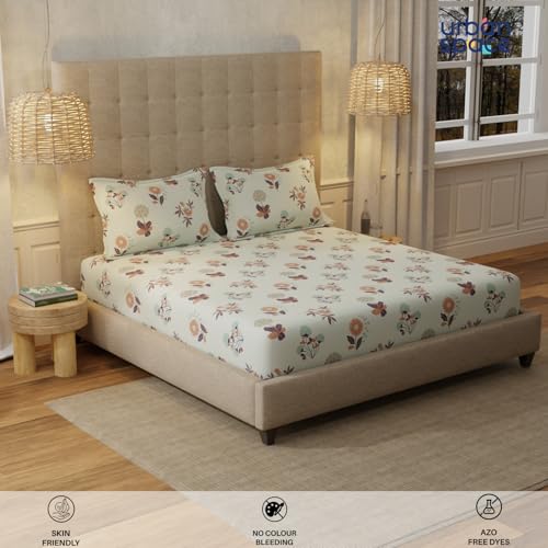 Urban Space Serene 200 TC 100% Cotton Floral Bedsheet for Double Bed, Queen Size, with 2 Pillow Covers (Radiance Grey, Size 88 x 100 inches) - Image 4