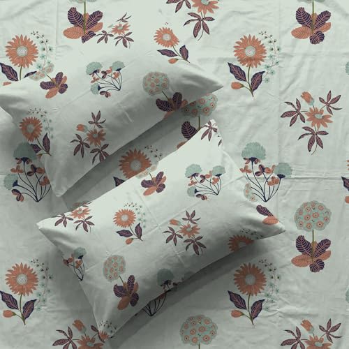 Urban Space Serene 200 TC 100% Cotton Floral Bedsheet for Double Bed, Queen Size, with 2 Pillow Covers (Radiance Grey, Size 88 x 100 inches) - Image 1