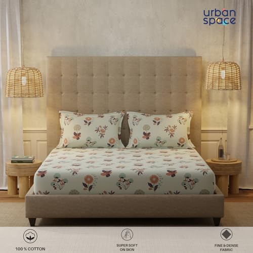 Urban Space Serene 200 TC 100% Cotton Floral Bedsheet for Double Bed, Queen Size, with 2 Pillow Covers (Radiance Grey, Size 88 x 100 inches) - Image 3