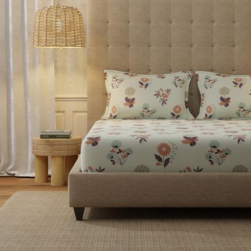Urban Space Serene 200 TC 100% Cotton Floral Bedsheet for Double Bed, Queen Size, with 2 Pillow Covers (Radiance Grey, Size 88 x 100 inches) - Image 2