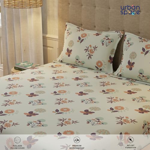 Urban Space Serene 200 TC 100% Cotton Floral Bedsheet for Double Bed, Queen Size, with 2 Pillow Covers (Radiance Grey, Size 88 x 100 inches) - Image 5