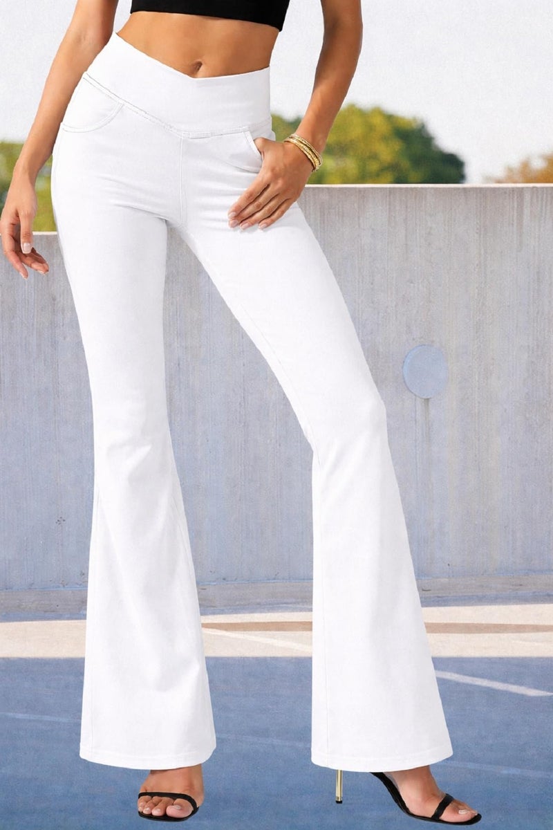 ADBUCKS Flared Jeans for Women High Waisted Bell Bottom Jeans Trendy Stretchy Flare Jeggings with Pockets (in, Numeric, 32, White) - Image 2