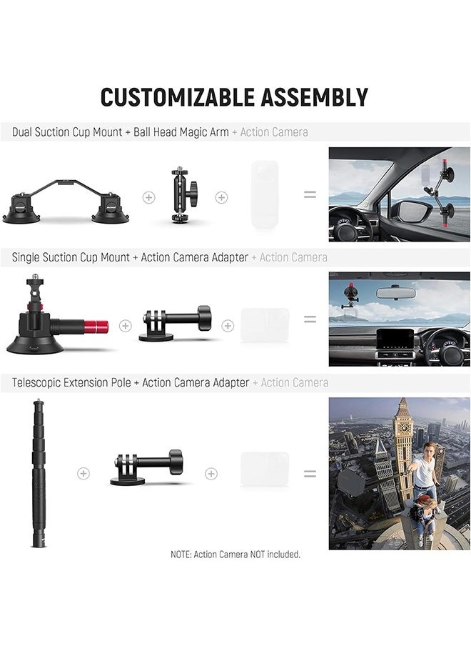 Neewer - NEEWER Triple Suction Cup Car Mount Kit with 2in1 Extension Pole/Selfie Stick, Quick Release Outside Windshield Magic Arm Camera Mount with Action Camera Adapter Compatible with GoPro Insta360, CA065 - Image 1
