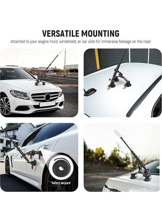 Neewer - NEEWER Triple Suction Cup Car Mount Kit with 2in1 Extension Pole/Selfie Stick, Quick Release Outside Windshield Magic Arm Camera Mount with Action Camera Adapter Compatible with GoPro Insta360, CA065 - Image 1