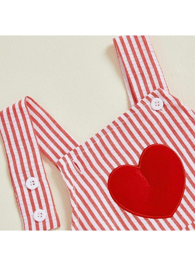 Nibbcoa Baby Boy Valentines Outfit Heart Embroidery Bubble Romper Striped Sleeveless Onesie Newborn Boy Clothes, Red, 0-3 months - Image 5