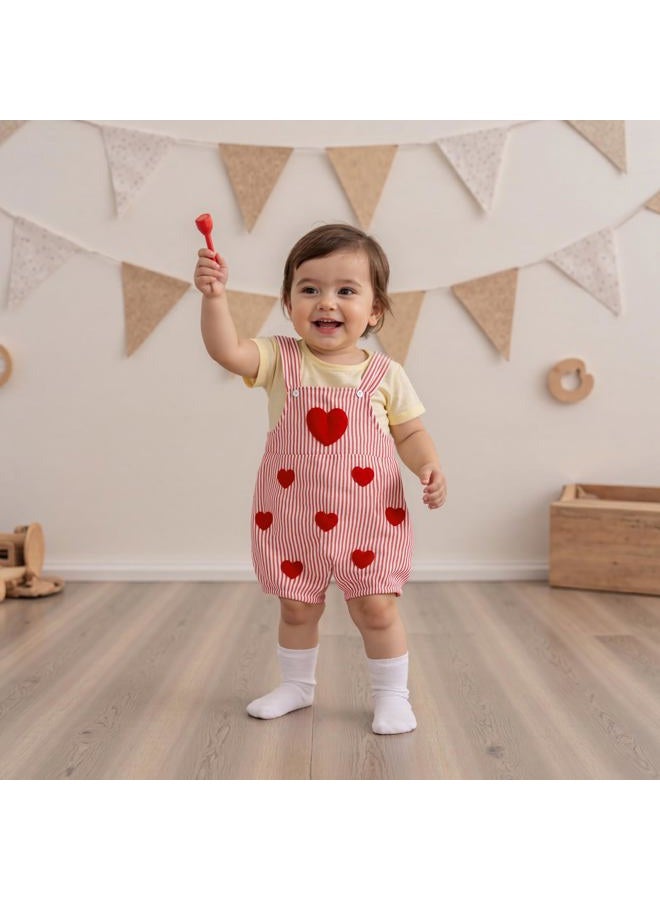 Nibbcoa Baby Boy Valentines Outfit Heart Embroidery Bubble Romper Striped Sleeveless Onesie Newborn Boy Clothes, Red, 0-3 months - Image 2