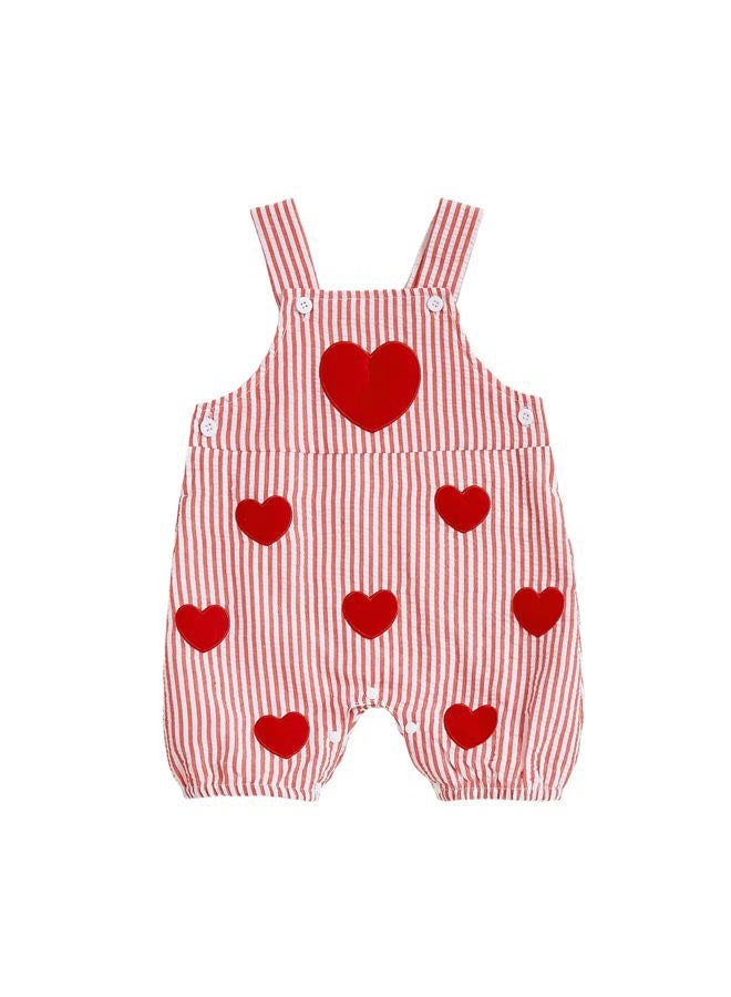 Nibbcoa Baby Boy Valentines Outfit Heart Embroidery Bubble Romper Striped Sleeveless Onesie Newborn Boy Clothes, Red, 0-3 months - Image 1