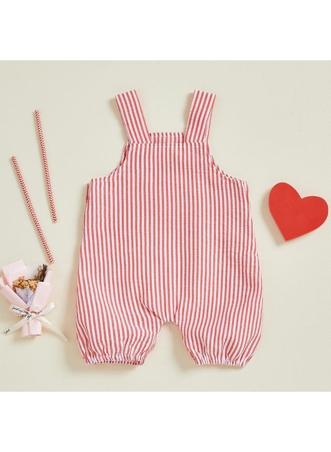 Nibbcoa Baby Boy Valentines Outfit Heart Embroidery Bubble Romper Striped Sleeveless Onesie Newborn Boy Clothes, Red, 0-3 months - Image 4