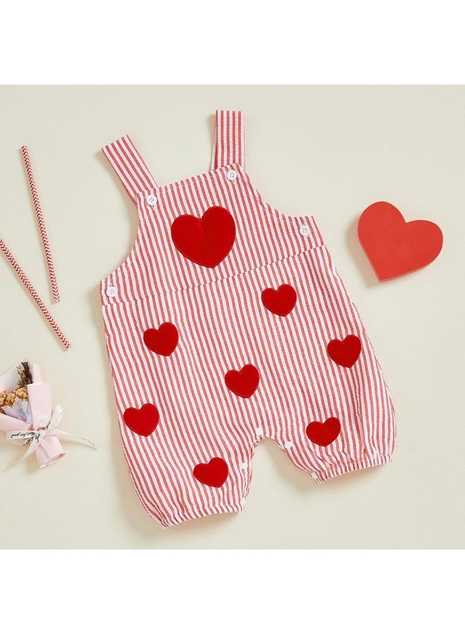 Nibbcoa Baby Boy Valentines Outfit Heart Embroidery Bubble Romper Striped Sleeveless Onesie Newborn Boy Clothes, Red, 0-3 months - Image 3