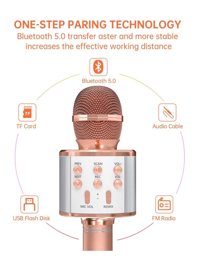 2 Pack Karaoke Microphone for Kids, Wireless Bluetooth Karaoke Microphone for Singing, Portable Handheld Mic Speaker Machine, Great Gifts Toys for Girls Boys Adults. (Rose Gold) - Image 2