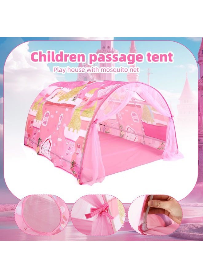 Wowangce Princess Bed Tent for Kids Large Kids Twin Tent Toddler Play Bed with Carry Bag Foldable for Girls Boys Bedroom Indoor Games - Image 3