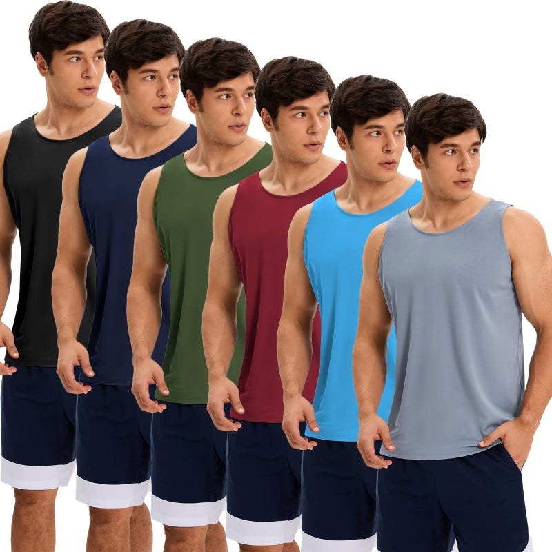 OYGSieg 6 Pack Men's Quick Dry Workout Tank Tops Breathable Gym Sleeveless Muscle Shirts for Active Men SetA 2XL - Image 1