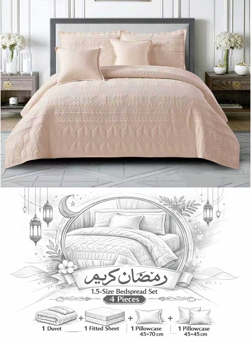 ميرال مفرش سرير نفر ونص سادة مضغوط – 4 قطع – لحاف محبوك 160×210 سم مع شرشف مغاط 120×200 سم - Image 1