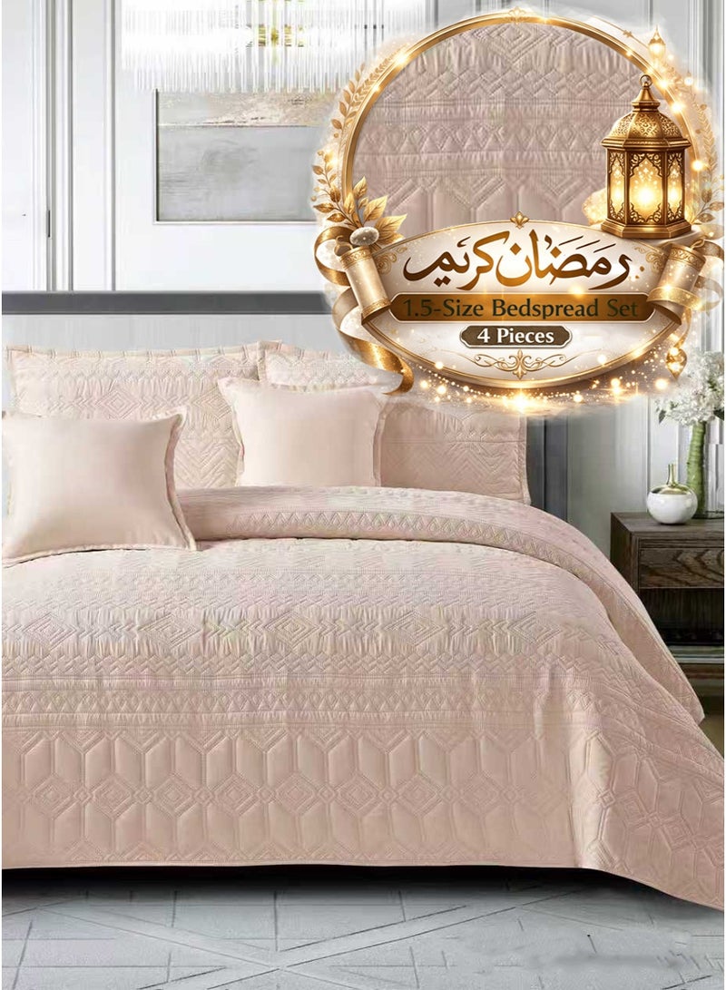 ميرال مفرش سرير نفر ونص سادة مضغوط – 4 قطع – لحاف محبوك 160×210 سم مع شرشف مغاط 120×200 سم - Image 2