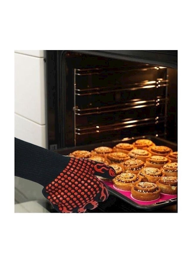 BBQ Oven Mitts Gloves Black/Red - Image 3