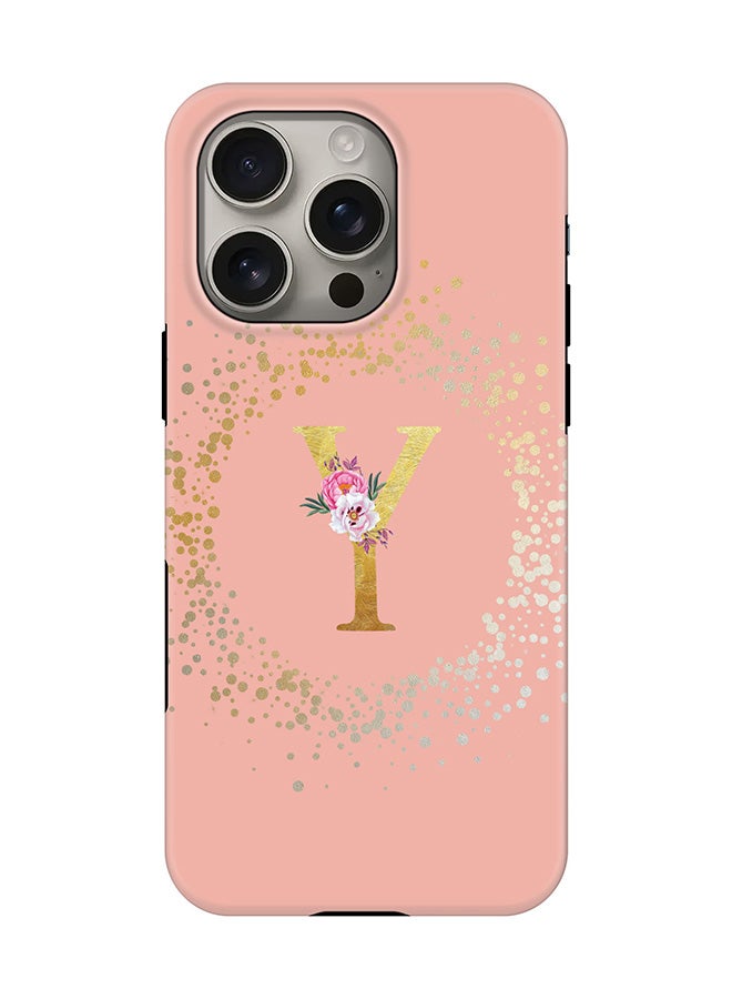 Stylizedd Tough Pro Magnetic Case for iPhone 16 Pro, Dual Layer hybrid PC + TPU Mobile Cover Matte - Custom Monogram Floral - Y  (Rose Pink ) - Image 1