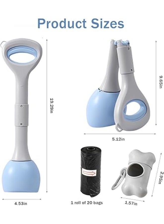 Pet Pooper Scooper Sets, 48cm/18.9" Long Handle Dog Cat Poop Scoop with Poo Bag Dispenser and Poo Bags, Poo Scooper with High Elastic Spring for Picking Up Animal Waste Easily - Image 2